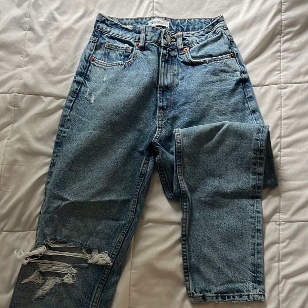 Zara straight leg ripped jeans